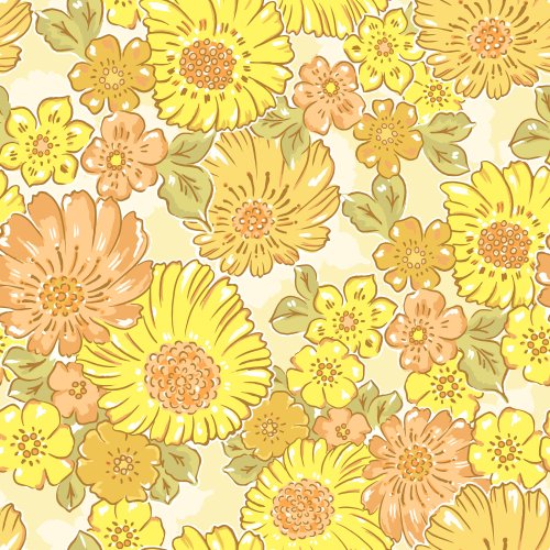 Spring Bohemia Buttercup Cosmos Retro Floral in Cream