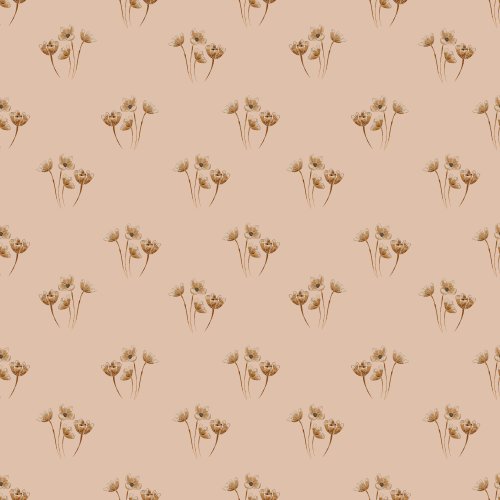 a beige brown background with delicate bunches of watercolor flowers in beige