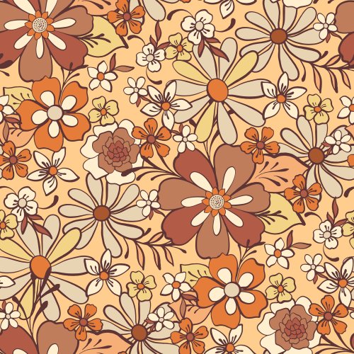 Golden Grove Fall  Retro Floral in warm boho colors