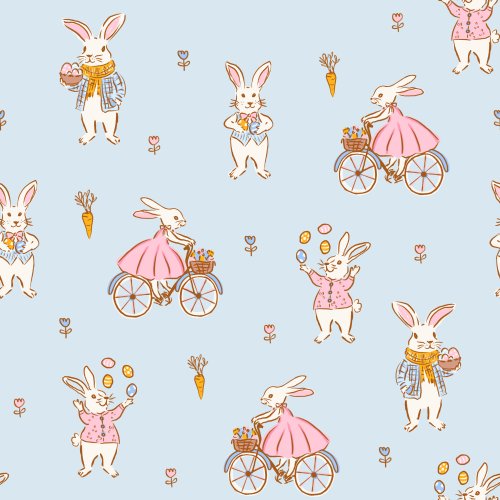 vintage easter bunnies riding bike