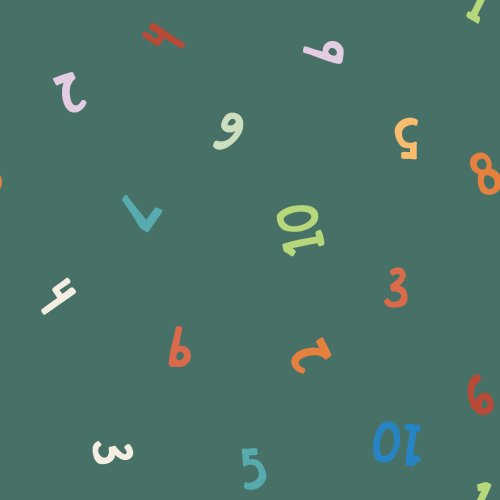 A scatter of numbers 1-10 in hand lettered text in bright and bold colors like green, blue, and cream for back to school, as part of the ABCs & 123s collection