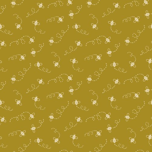 The pattern features playful, hand-drawn bees and dotted flight paths on a colroful background. The design is sparse, with a whimsical and lighthearted vibe, suitable for children's spaces.