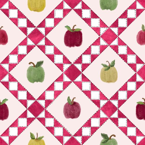 apples in a geometric stitched patchwork like a farmhouse quilt