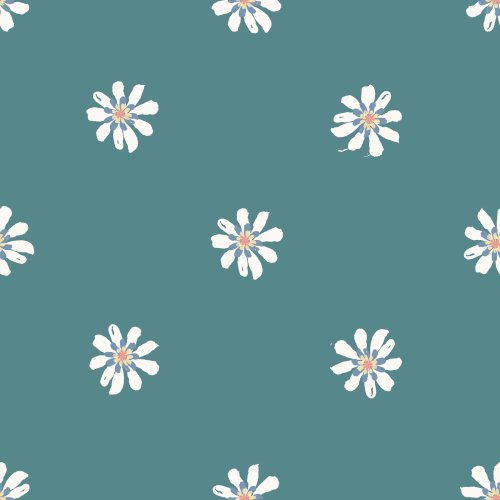 mini white daisies in a grid pattern in two colorways, teal background and blush pink background