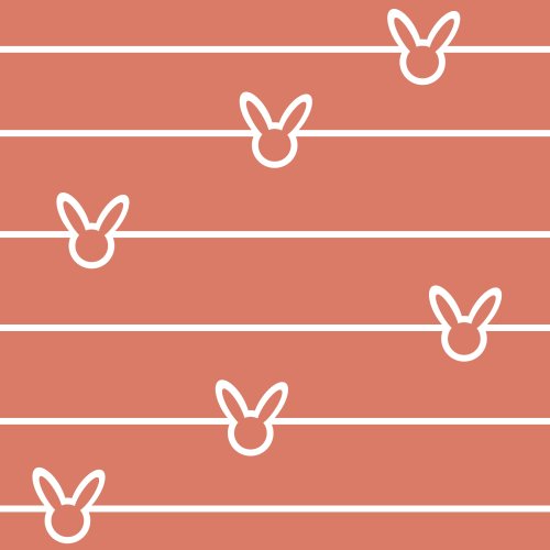 Easter fabric design with outlined rabbits and stripes