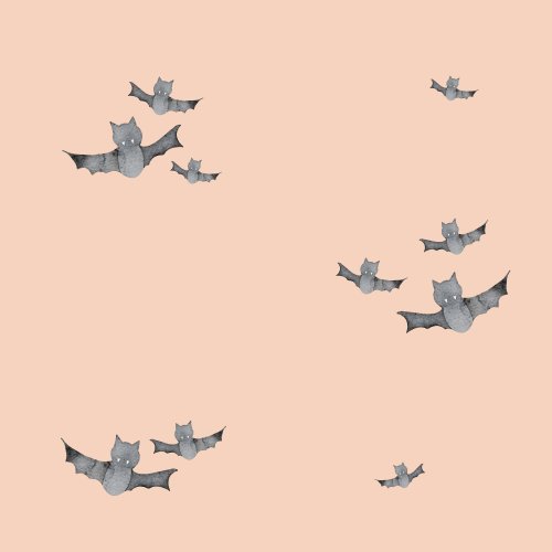 Small watercolor bats with white fangs on beige background