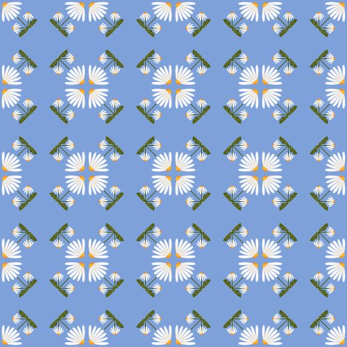 Geometric pattern with daisy flowers and leaves