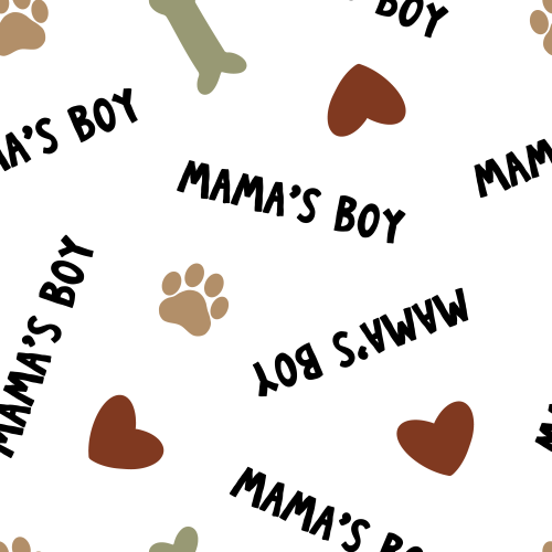 Tossed Mama's Boy Dog Mom, bones, paws, hearts.  Mother's Day, Valentines 