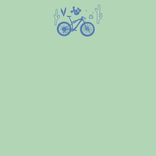 A minimal line art panel of desert things like cactus and a mountain bike