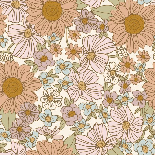 tan and pink retro floral design