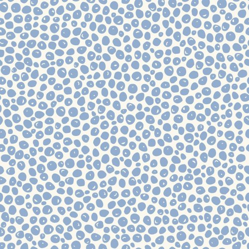 An all over raindrop polka dot design in two colorways; blue dots on cream and moss green dots on cream