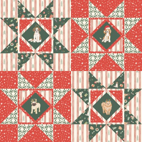 Christmas Dog Patchwork Quilt Sawtooth Star blocks