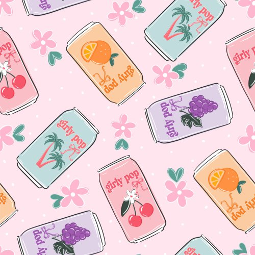 Summer themed soda cans on pink