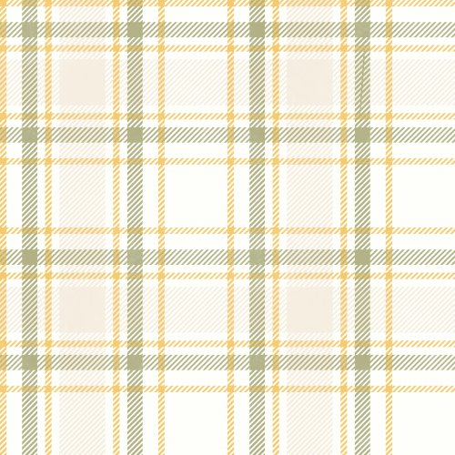 A diagonal check plaid pattern in soft sage green and mustard yellow on a cream background.