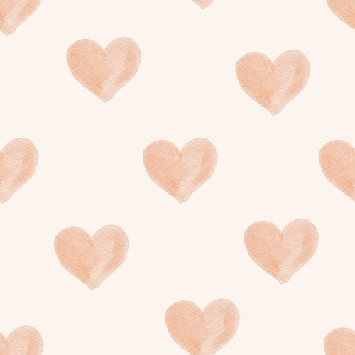 Spaced out watercolor light pink hearts on a very light cream background