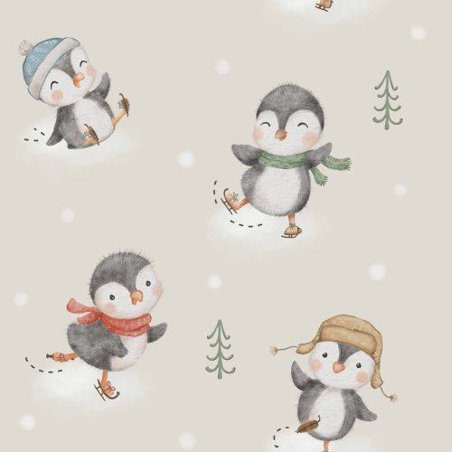 Cute winter design with skating penguins.