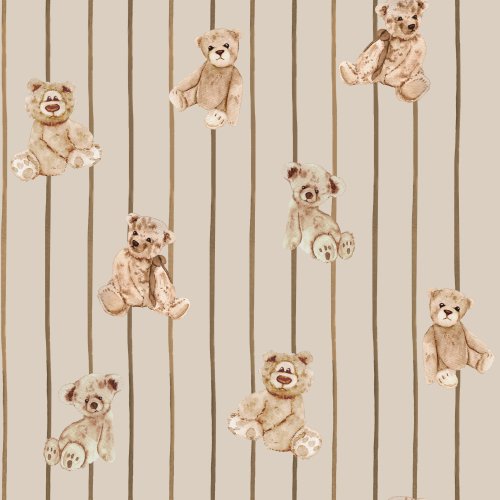 teddy bear on tan striped background