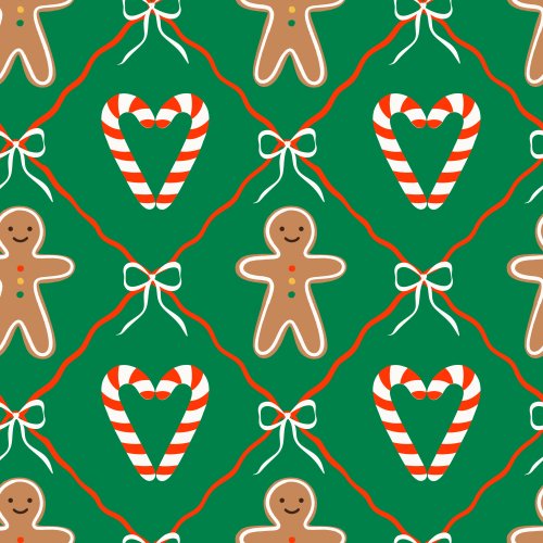 Christmas gingerbread cookies, bows, candy hearts, cute festive holiday print for kids