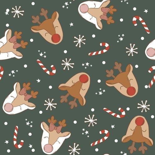 reindeer and candy cane on dark green background