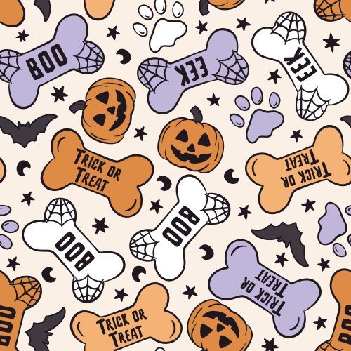 halloween dog bones, pumpkins and bats