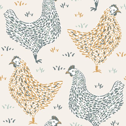 Illustrated Chickens in gold and green