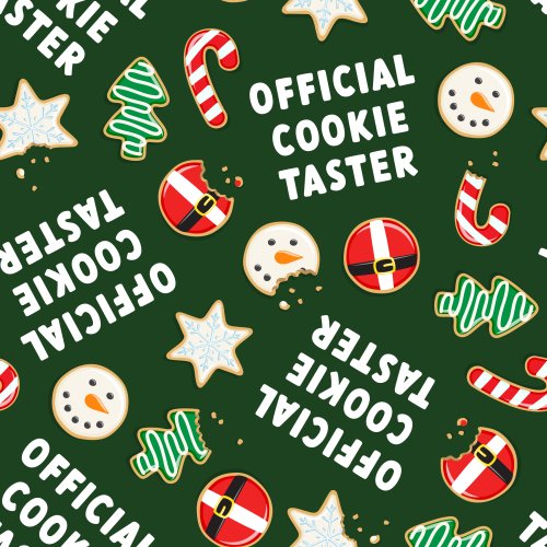 Official Cookie Taster on dark green with Christmas cookies 